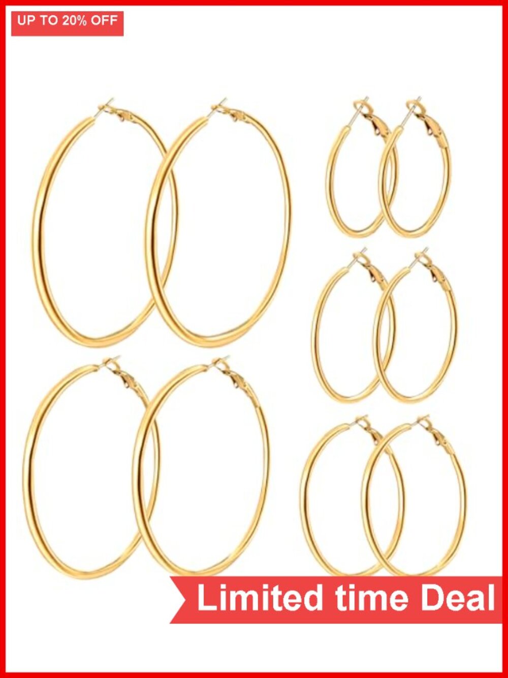 14K Gold Plated Stainless Steel Hoop Earrings Set 5 Pairs Hypoallergenic